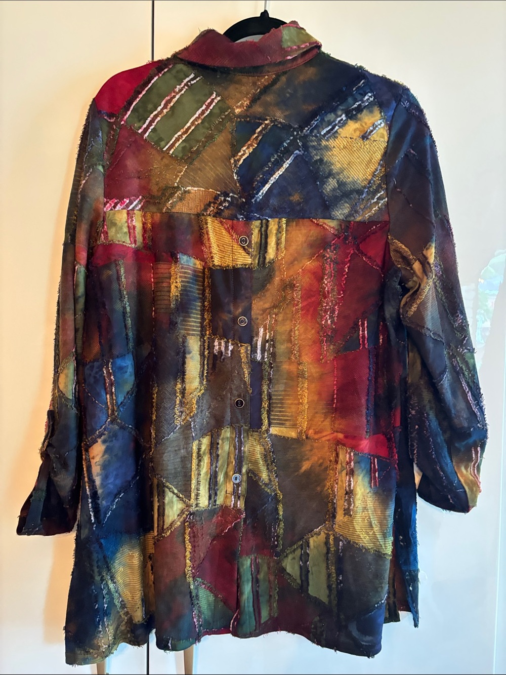 Patchwork Multicolor Button-Front Trench Coat - Picture 5 of 6